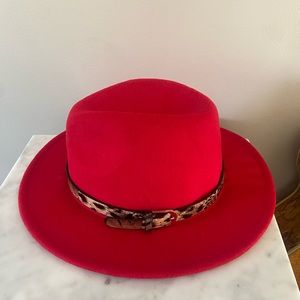 Women’s Red Felt Hat with Belt